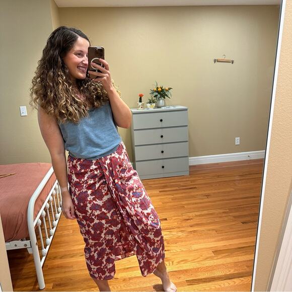 NWT Tuckernuck Xirena Red Blue Cotton Silk Maxi Skirt Large - Picture 4 of 12